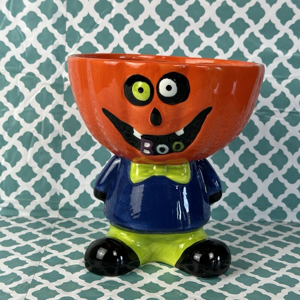 Pumpkin‎ Head Halloween Candy Dish Bowl 4” Bowl 12 “ Figure